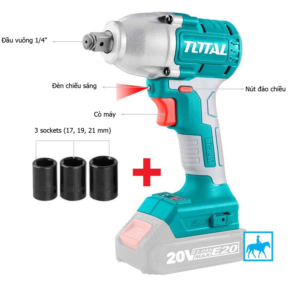Máy Bắt siết Bulong Đầu 1/2inch Dùng Pin Sạc 20V TOTAL TIWLI20010