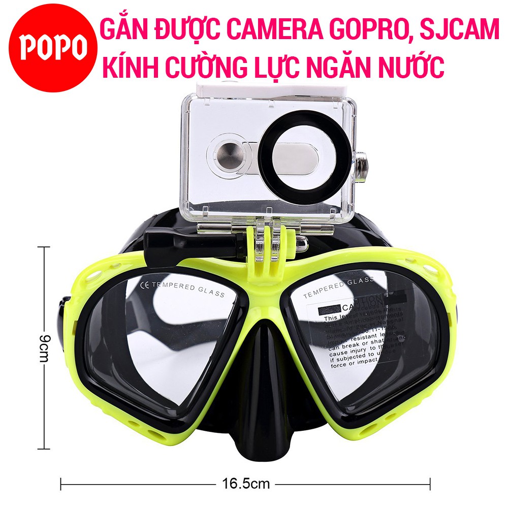 Mặt nạ lặn biển POPO gắn được GOPRO, SJCAM, Camera hành trình, mắt cường lực cao cấp