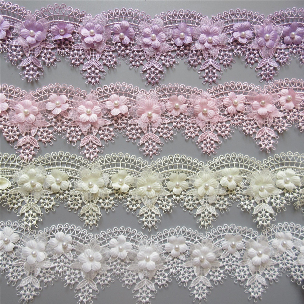 Dây Ruy Băng Ren Hoa Nho Hòa Tan 1 Yard 7cm Thêu Thủ Công Đa Ứng Dụng