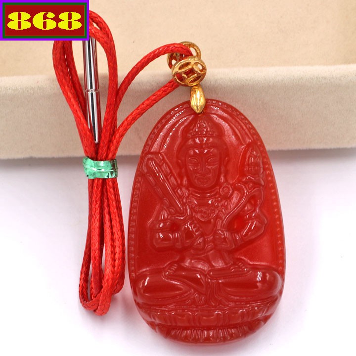 Mặt dây chuyền phật Hư Không Tạng Bồ Tát Đỏ 5cm - Phật bản mệnh tuổi Sửu, Dần - Mặt size lớn - Tặng kèm móc inox