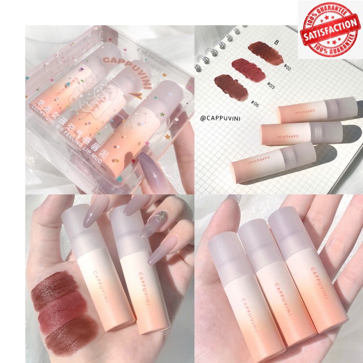(Chính hãng) Đơn hàng mua sỉ Set son kem lì 3 cây Cappuvini lâu trôi mềm mượt không gây khô môi