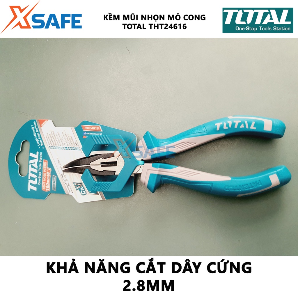 Kìm mũi nhọn mỏ cong TOTAL THT24616 Kềm bấm chất liệu thép CR-V, đen bóng - Chính hãng [XSAFE]