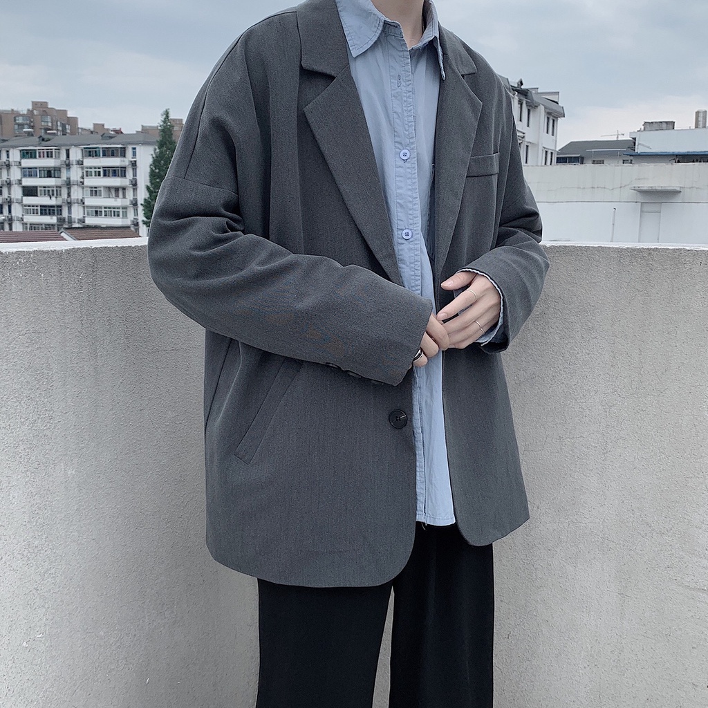 Áo khoác blazer form rộng, dài tay Unisex basic kiểu dáng Hàn Quốc