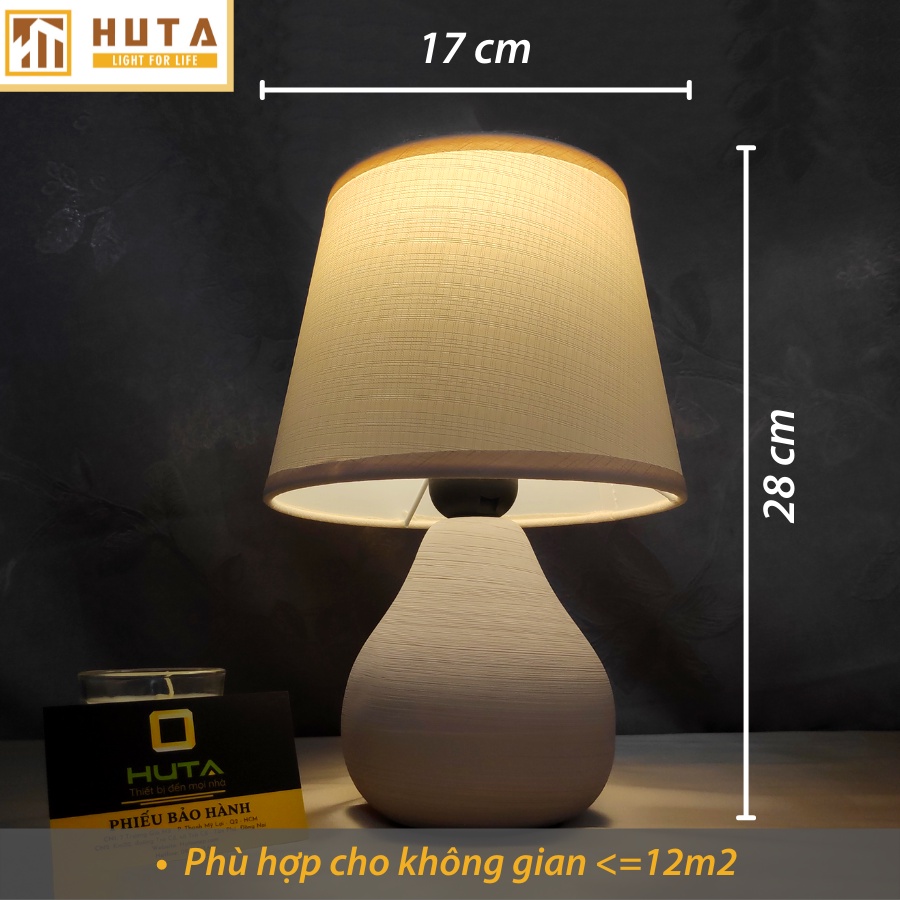 Đèn Ngủ Để Bàn HUTA Decor Trang Trí Phòng Ngủ, Gốm Sứ, Chao Vải, Bóng Led E27, Tăng Giảm Độ Sáng, Đặt Đầu Giường - S1