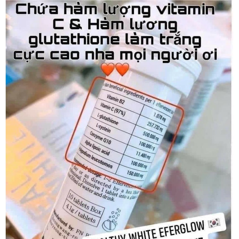 VIÊN UỐNG TRẮNG DA DẠNG SỦI HEALTHYWHITE EFFERGLOW COSMEHEAL