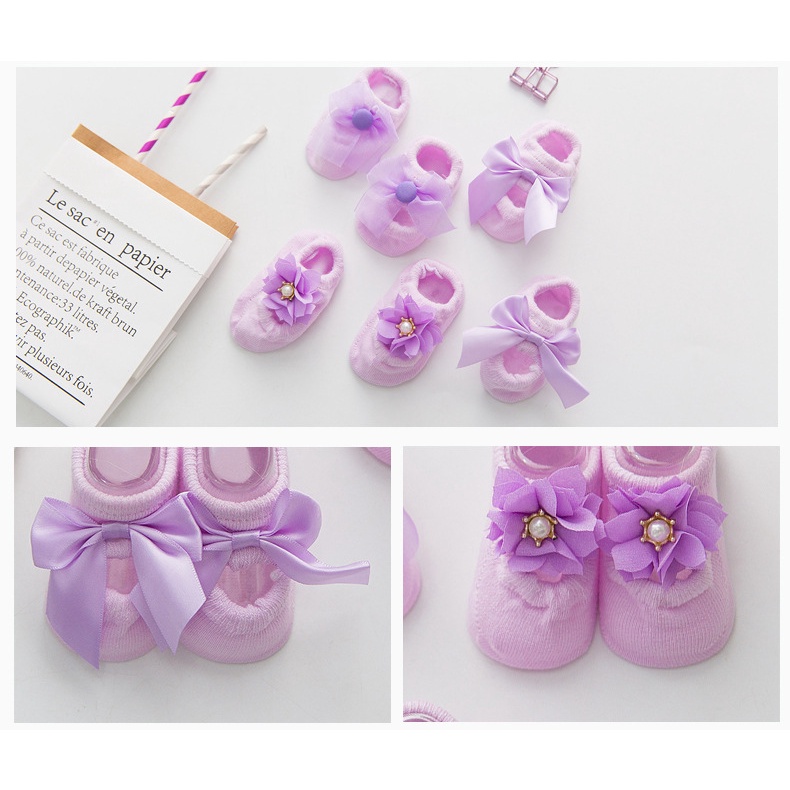 Set 3 Đôi Vớ Cotton Chống Trượt Xinh Xắn Dành Cho Các Bé