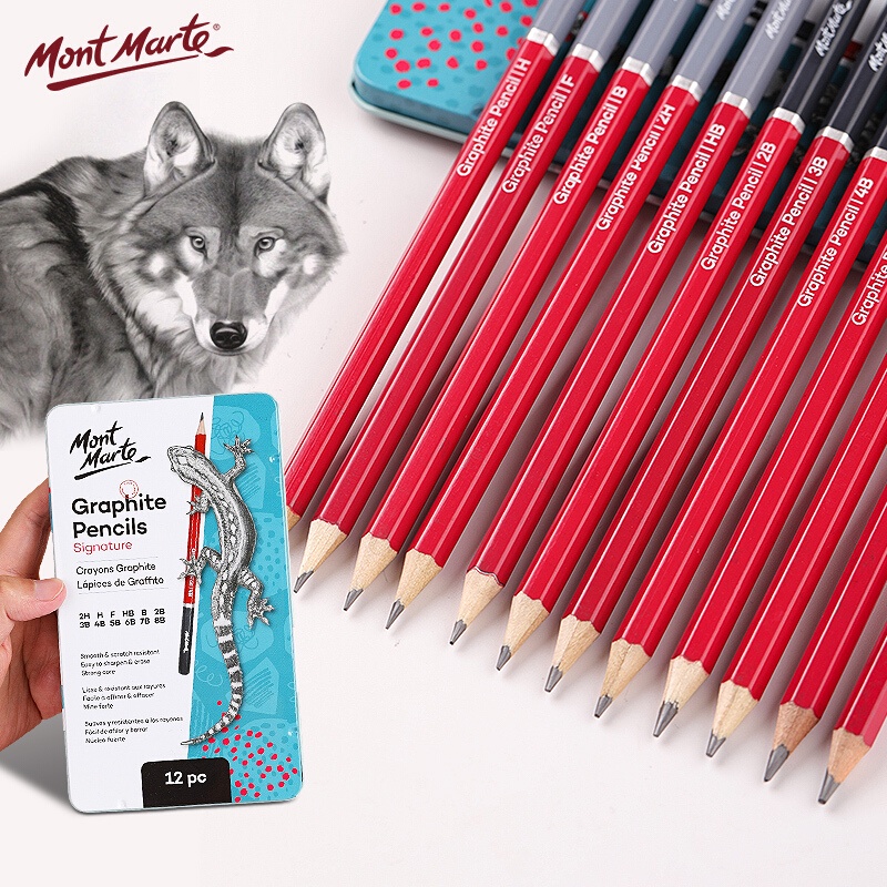 Bộ Bút Chì Cao Cấp Mont Marte - Độ cứng từ 2H-8B - 12 chiếc/hộp - Graphite Pencils Signature 12pc - MPN0114