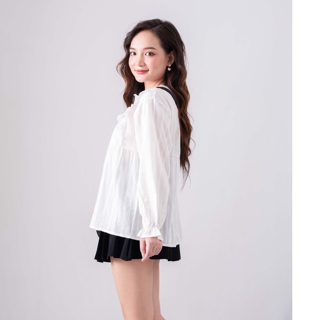 Áo babydoll trắng viền bèo siêu xinh - Áo kiểu nữ Zuca Shop