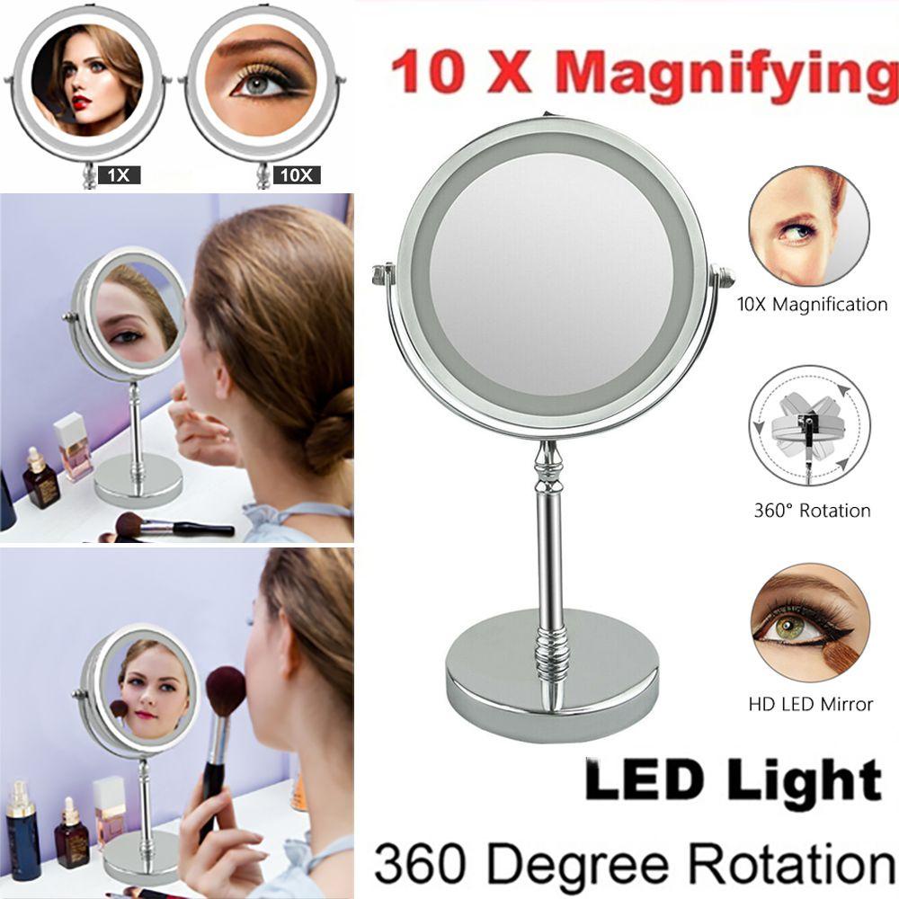 Gương Trang Điểm Phóng Đại 7 Inch 10 Lần Ánh Sáng Trắng Tự Nhiên Xoay 360 Độ Có Đèn LED