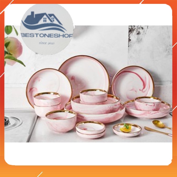 Bộ bát đĩa gốm sứ Hồng Xanh Ghi cao cấp,dùng gia đình bàn tiệc,gia đình