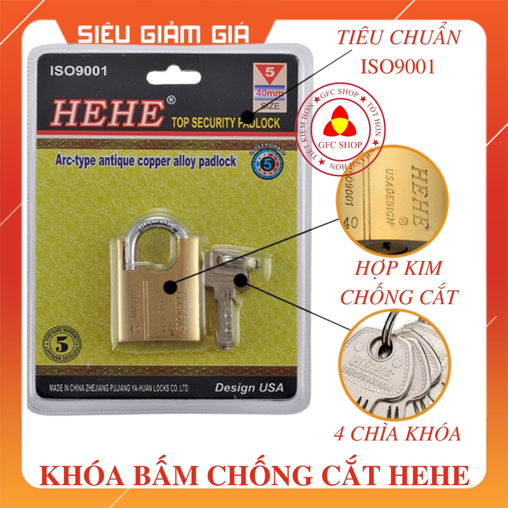 Khóa bấm chống cắt HEHE 4 chìa khóa size 40 - 50 - 60mm