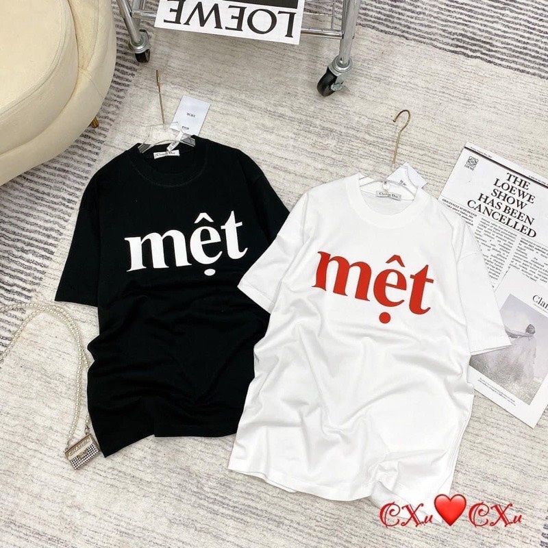 Áo phông in chữ MỆT hothit phông tay lỡ dáng thụng vanmiushop
