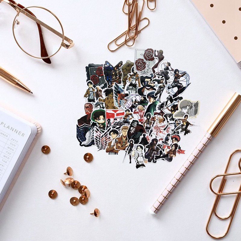 Tmdbyx Bộ 42 Miếng Dán Hoạt Hình Attack on Titan Chống Thấm Nước Trang Trí Vali