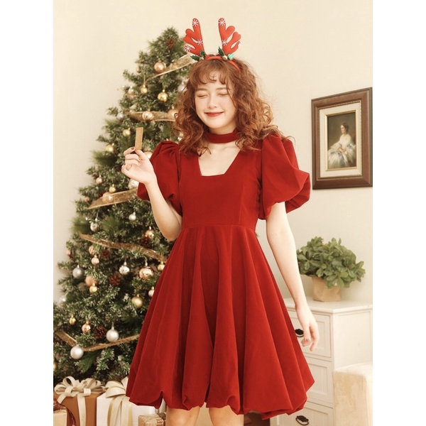 Váy nhung cứng Mary Dress tay bồng cổ thang thang caocaobycaochen có bigsize