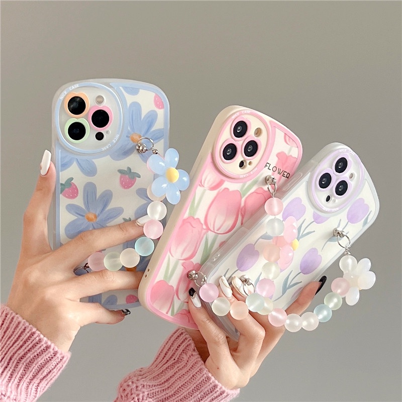 Vòng đeo tay ốp lưng iphone 11 13 12 pro max ốp lưng iphone 11 X / Xs max 7/8 plus se 2020 girl flower chống sốc sáng tạo ốp lưng