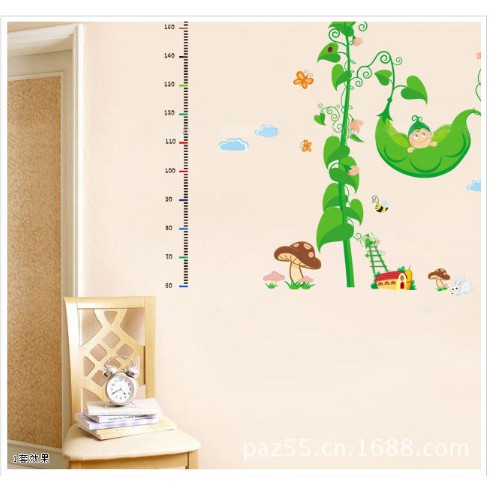 Decal trang trí cây hạt đậu có thước đo chiều cao cho trẻ