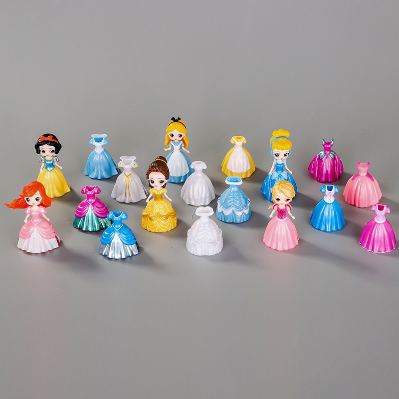 SET 6 CÔNG CHÚA THAY VÁY NHỰA TẶNG KÈM 18 VÁY THAY ĐỔI / SET 6 BÚP BÊ THAY VÁY DISNEY (KT 8CM)