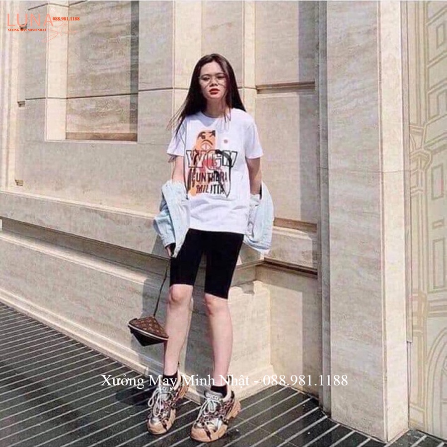 Quần legging đùi ngố nâng mông vải co giãn 4 chiều dáng quần biker lửng đồ mặc nhà dáng ôm bó lưng thun tập gym yoga