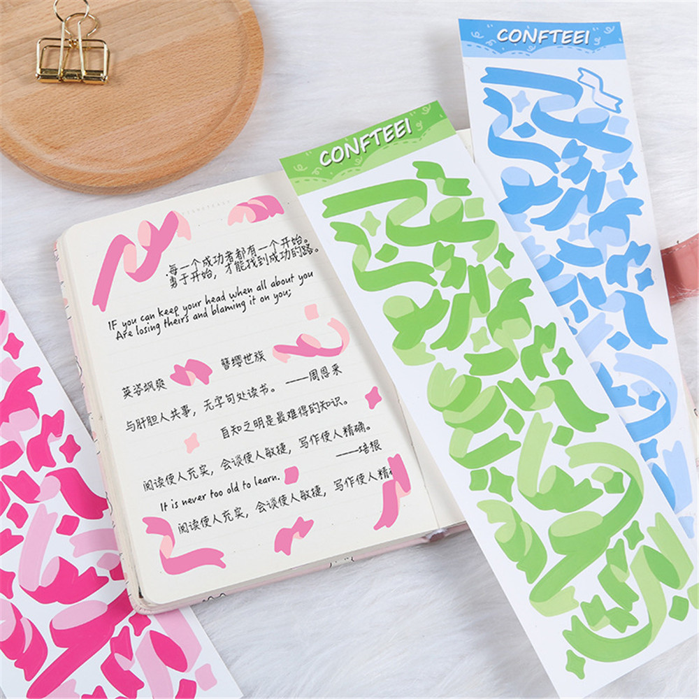 Sticker họa tiết ruy băng dài dùng để trang trí hình/điện thoại DIY