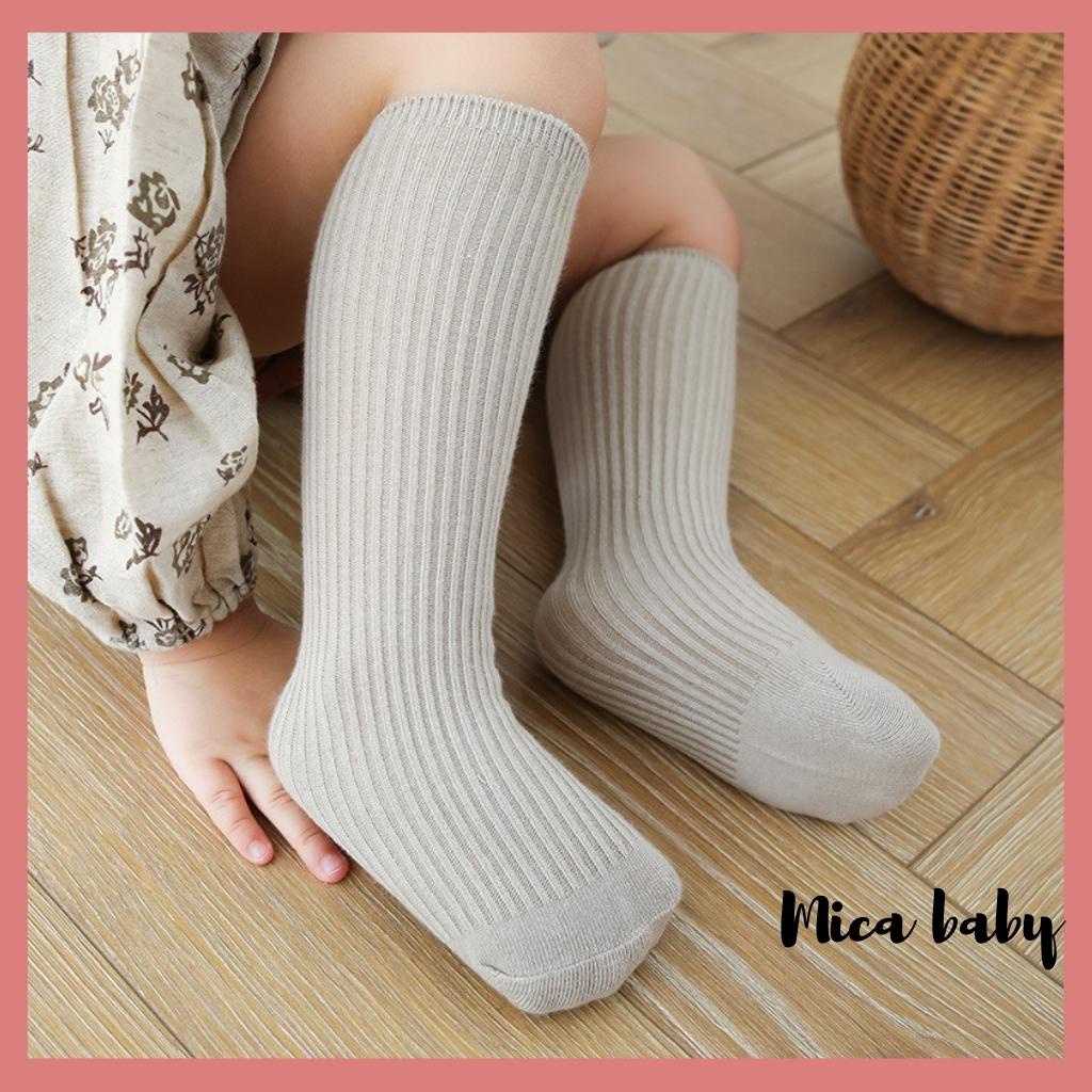 Tất vớ cổ cao màu trơn không gót đáng yêu cho bé từ 1-4 tuổi Mica baby T11