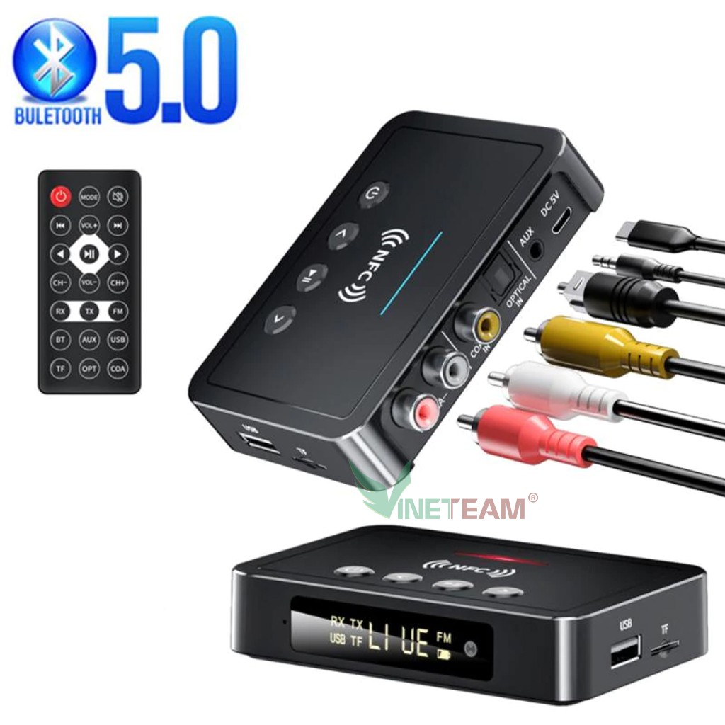 Thiết bị nhận phát bluetooth không dây NFC M6 Âm Thanh Stereo 3.5Mm Jack Cắm Aux optical coaxial input có FM -4546