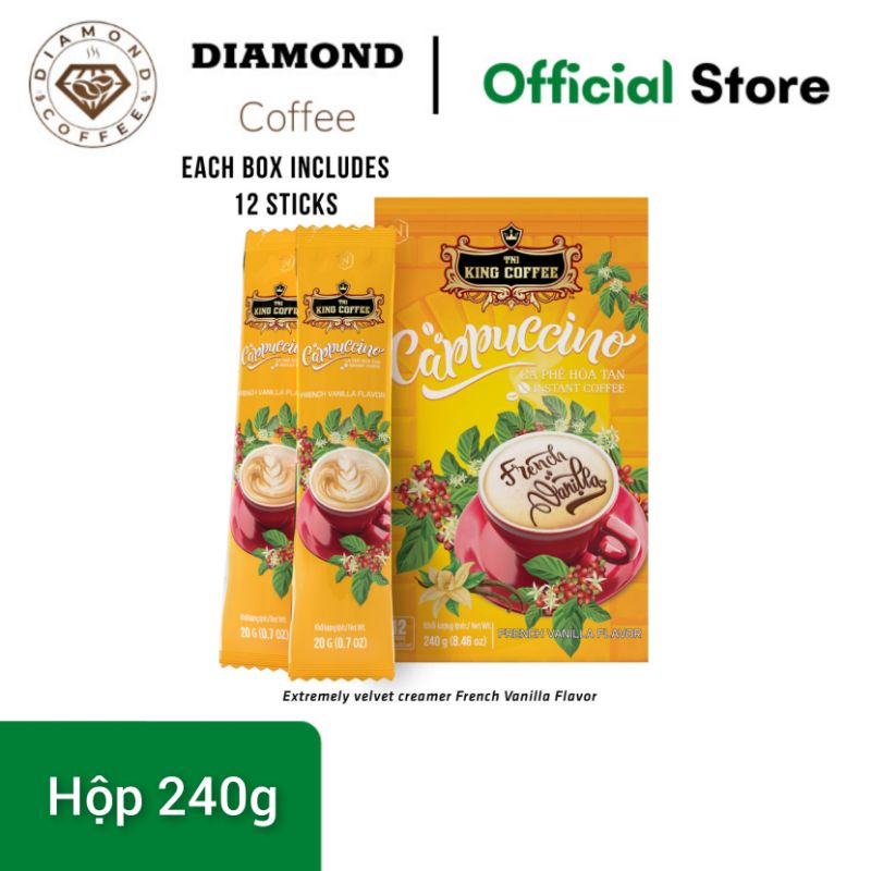 Thơm Ngon💕💕Quyến Rũ💕💕Cà phê hòa tan KING COFFEE Cappuccino French Vanilla Flavor vị vani Pháp - Hộp 
