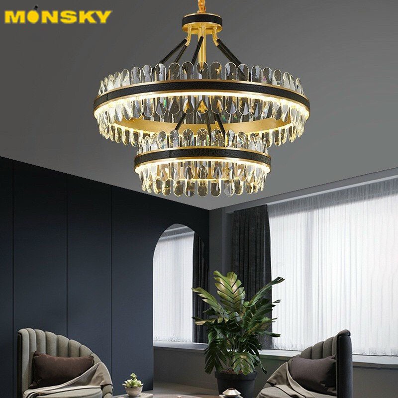 Đèn chùm MONSKY MINUS pha lê phong cách hiện đại trang trí nội thất sang trọng.