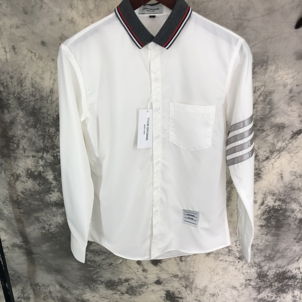 Áo Sơ Mi Nam Trắng Phối Viền Cổ Hot Kẻ Tay Dài Tay Trắng Hot Chất Vải cao cấp Vải Lụa Chống Nhăn Không Xù - BAT | BigBuy360 - bigbuy360.vn