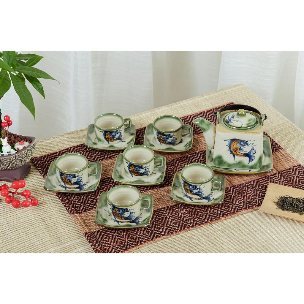 Bộ Ấm Chén Sen Đỏ, Mai Xanh, Đào, Bộ Ấm Trà giá rẻ Bát Tràng