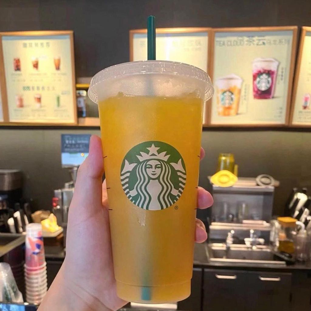 Ly uống nước họa tiết Starbucks bằng nhựa trong suốt 700ml có nắp đậy và ống hút chất lượng cao
