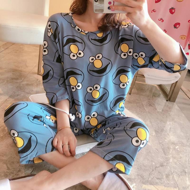 Bộ Pijama nữ tay lửng in hoa phong cách Hàn Quốc