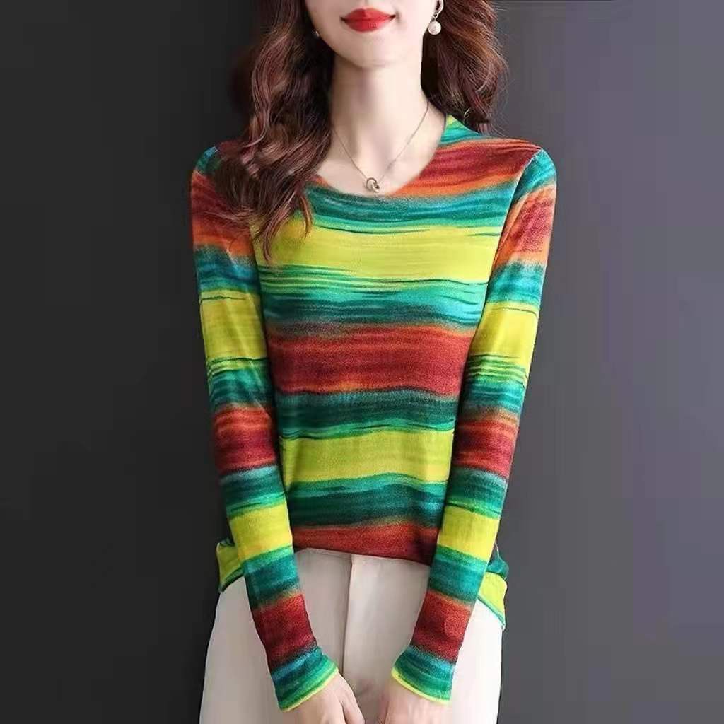 Áo Thun Tay Dài Cổ Tròn In Họa Tiết Phong Cách Phương Tây Thời Trang Mùa Thu Cho Nữ LAY6