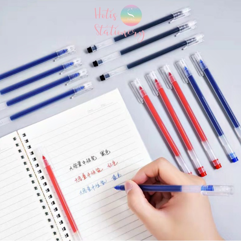 Bút gel vỏ nhựa trong suốt dung lượng mực lớn Xanh/ Đen/ Đỏ - Đầu ống kim 0.5mm Hotis Stationery