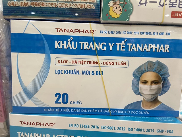 Khẩu trang y tế TANAPHAR màu trắng ( Hộp 20 chiếc)