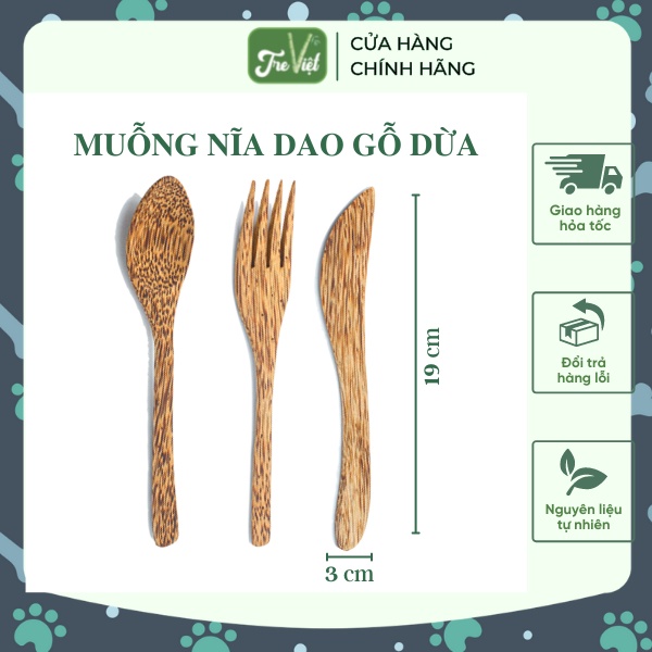 Dao- Muỗng- Nĩa gỗ dừa (Bộ dao muỗng nĩa gỗ dừa)