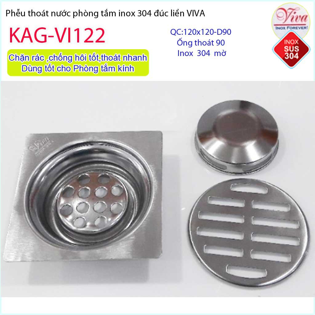 Phễu thoát sàn chống mùi hôi inox 304, thoát sàn Viva 1290 KAG-VI122