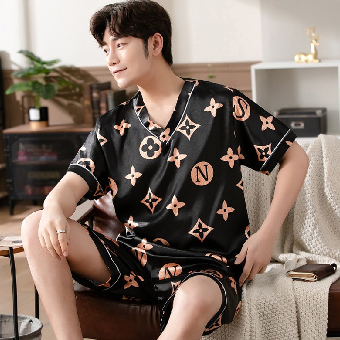 Bộ Đồ Ngủ Lụa Satin Tay Ngắn Dáng Rộng Thời Trang Hàn Quốc Cho Nam Plus Size L-7XL Mã