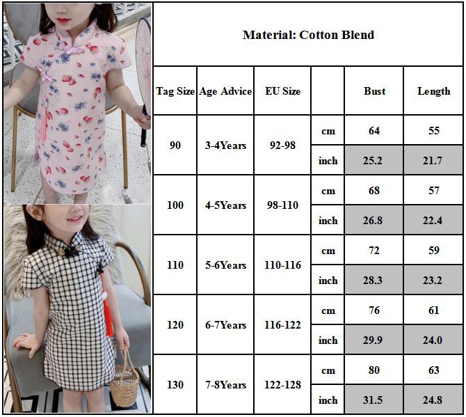 Đầm Sườn Xám Tay Ngắn Cổ Cao Chất Liệu Cotton In Họa Tiết Hoa Phong Cách Trung Quốc Xinh Xắn Cho Bé Gái