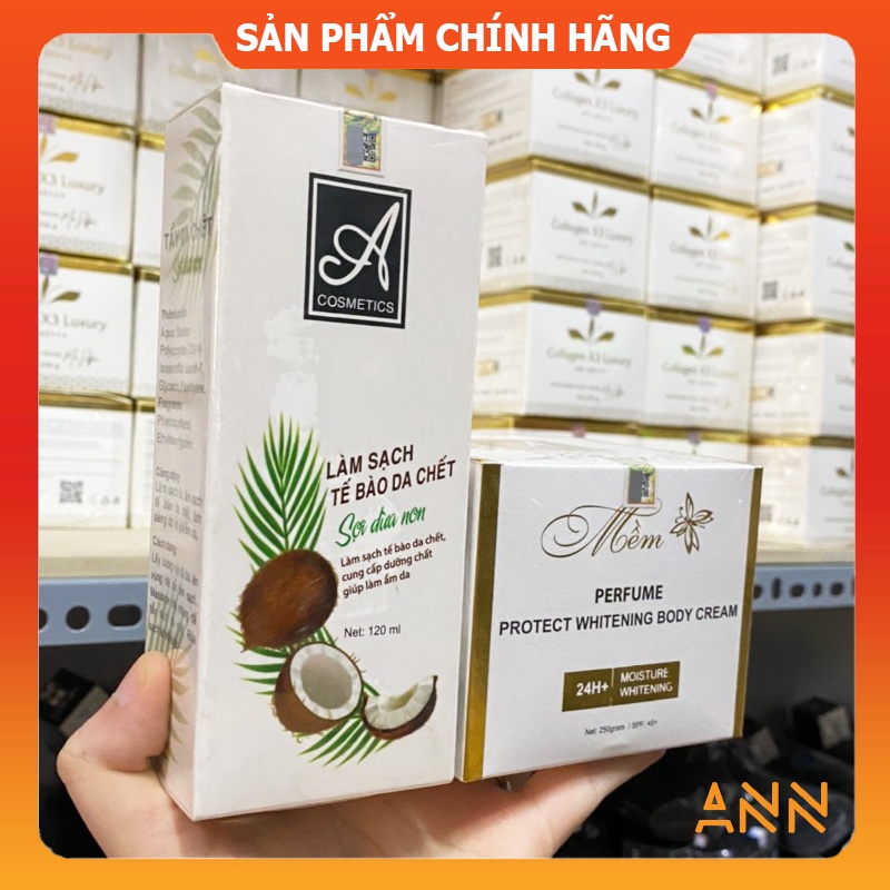 [Chính hãng] Combo Kem Body Mềm Nước Hoa A Cosmetics + Tẩy tế bào sợi dừa non Mỹ phẩm Phương Anh