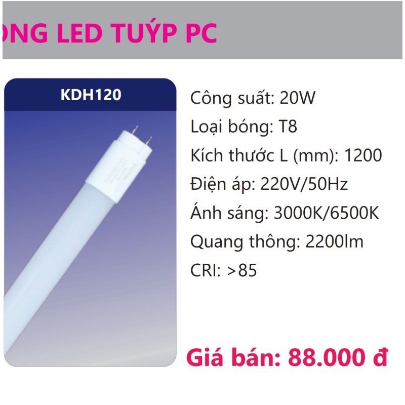Bóng Đèn Led Tuýp 1m2 Duhal 20W Việt Nam