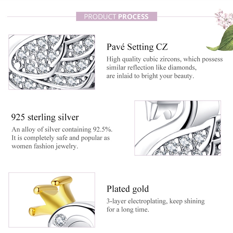 Hạt charm Bamoer thiết kế hình thiên nga đính đá đáng yêu