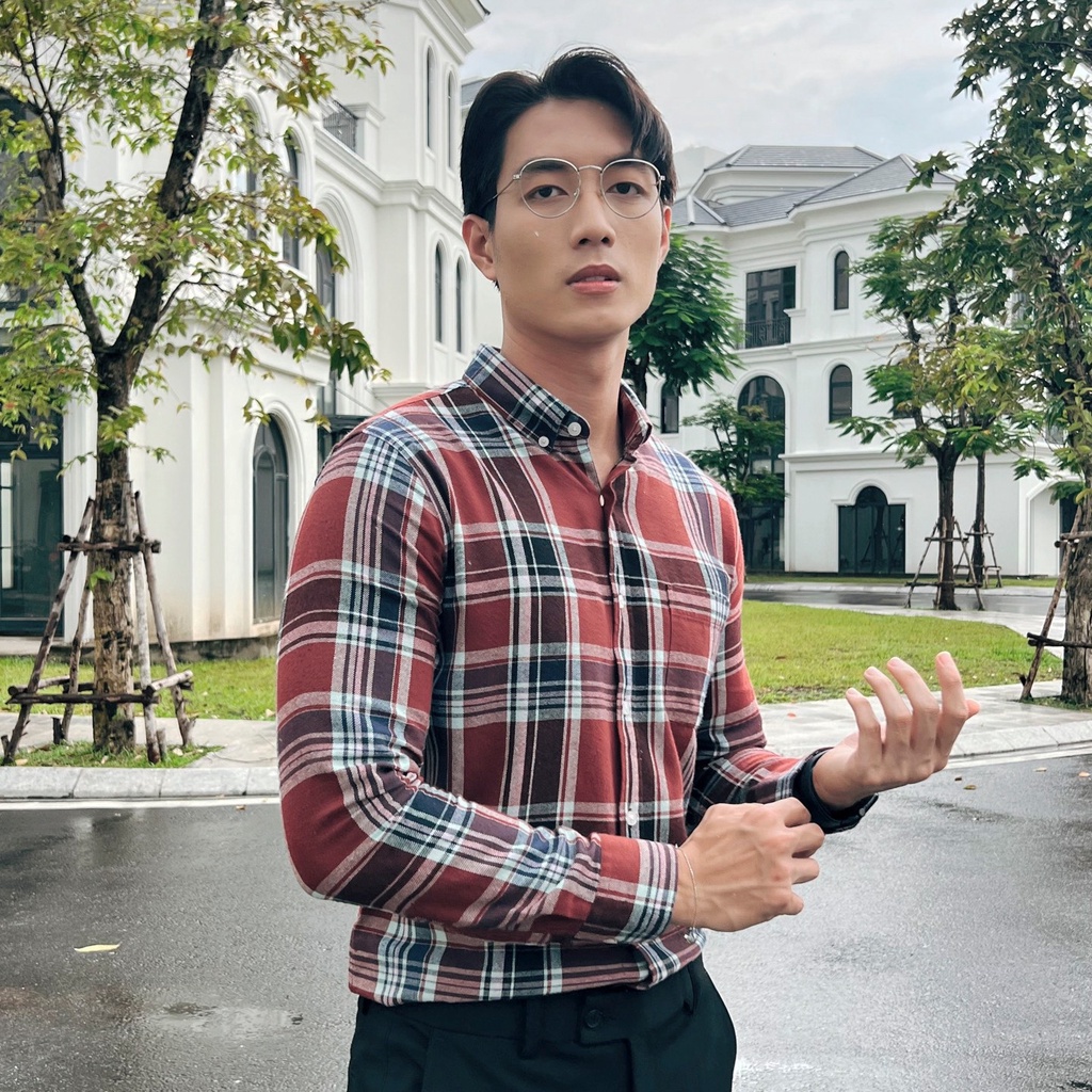 Áo Sơ Mi Nam Cao Cấp Phối Caro Đỏ Đen Red Black Checked Flannel Shirt BY COTTON