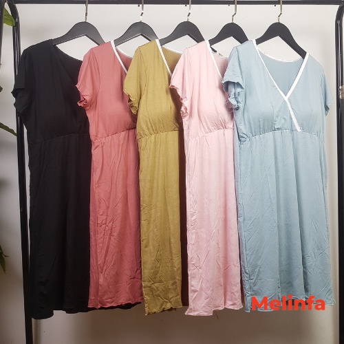 Váy đầm ngủ ngắn tay cổ V đệm ngực vải Viscose mềm mại thoáng mát mặc nhà mùa hè mã VAV0286