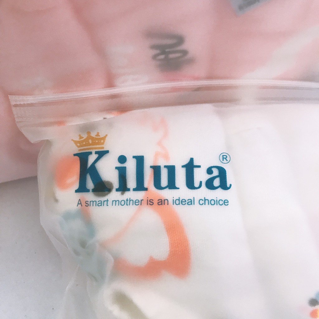 Lốc 5 khăn sữa 6 lớp sợi tre cho bé loại xịn túi zip Kiluta