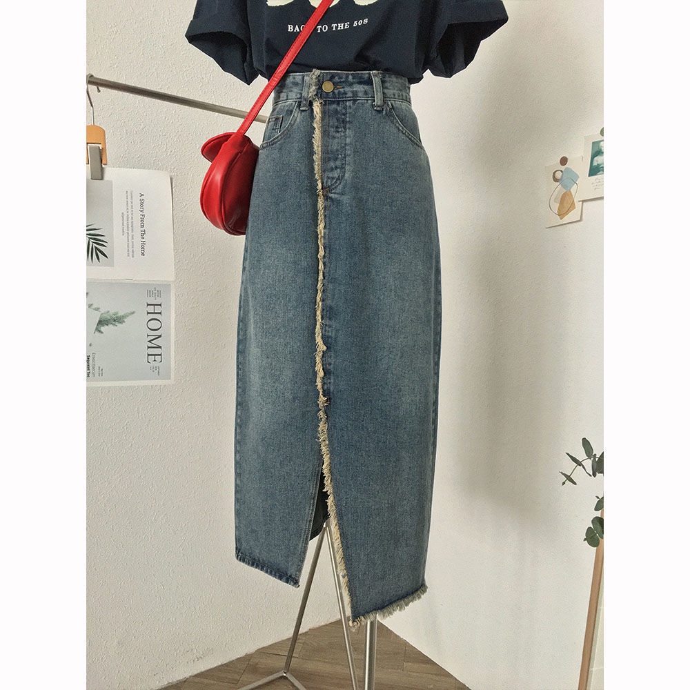 Chân váy jean Dáng Chữ A Lưng Cao Thiết Kế Đơn Giản Thời Trang Theo Phong Cách Hàn Quốc
