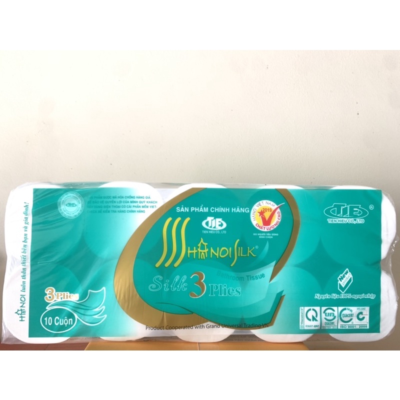 [ Loại 1 ] Giấy vệ sinh Hà Nội silk 10 cuộn 3 lớp siêu dai 1,6kg