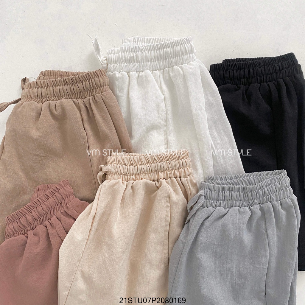 Quần short nữ ống rộng VM STYLE chất đũi trơn cạp chun phối dây rút thể thao - 21STU07P20801