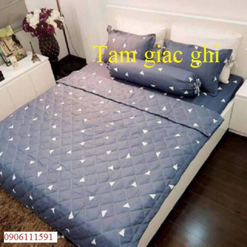 Combo Chăn Hè Ga Gối Poly Cotton Trần Bông Tam Giác Ghi