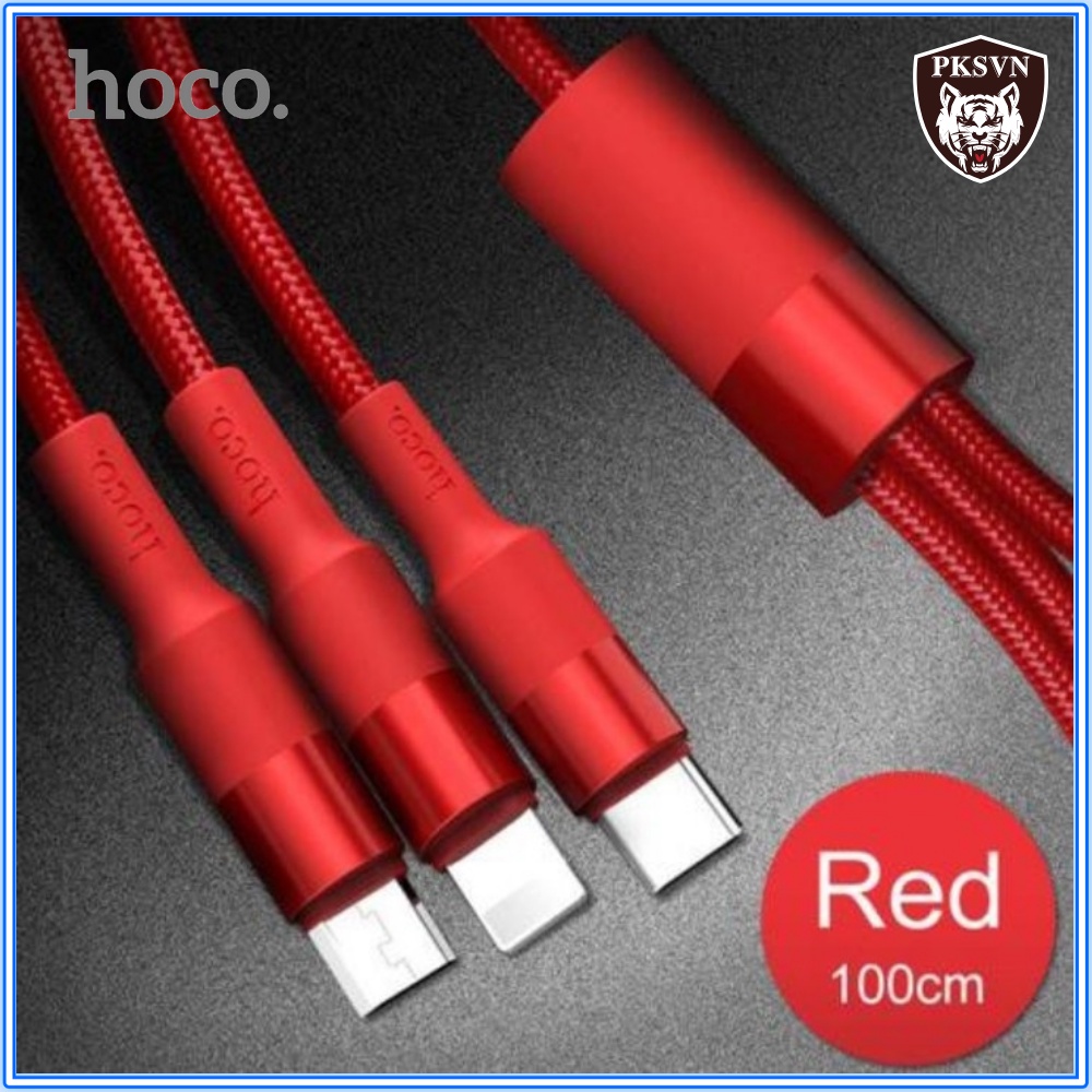 Cáp Sạc 3 Đầu Hoco X26 Cho ip/Micro USB/Type C-Dây Sạc Đa Năng Dây Dù Chống Đứt Dài 1M-Bảo Hành 12T
