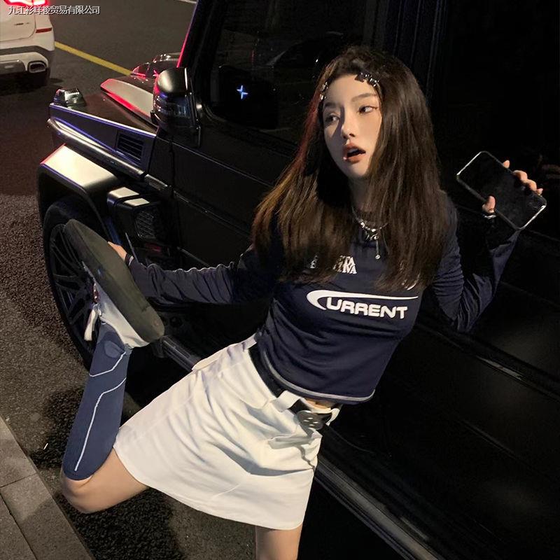 Áo Thun Tay Dài Dáng Ôm In Chữ Phong Cách Thời Trang Retro Mỹ Mới